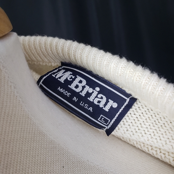 McBriar Vintage Knit Beige Sweater Made in USA with Embroidered Logo - Picture 7 of 8